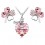 Parure bijoux collier coeur boucles d'oreilles trèfle argentée Couleur Rose