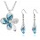 Parure bijoux trèfle goutte argentée Couleur Bleu turquoise