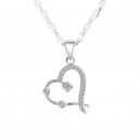 Collier coeur amour serti d'oxyde de zirconium argenté