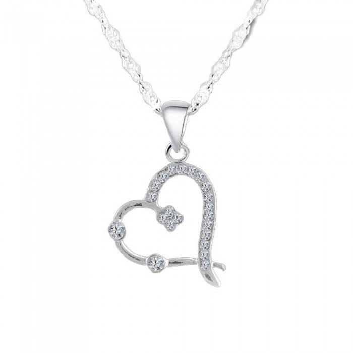 Collier coeur amour serti d'oxyde de zirconium argenté