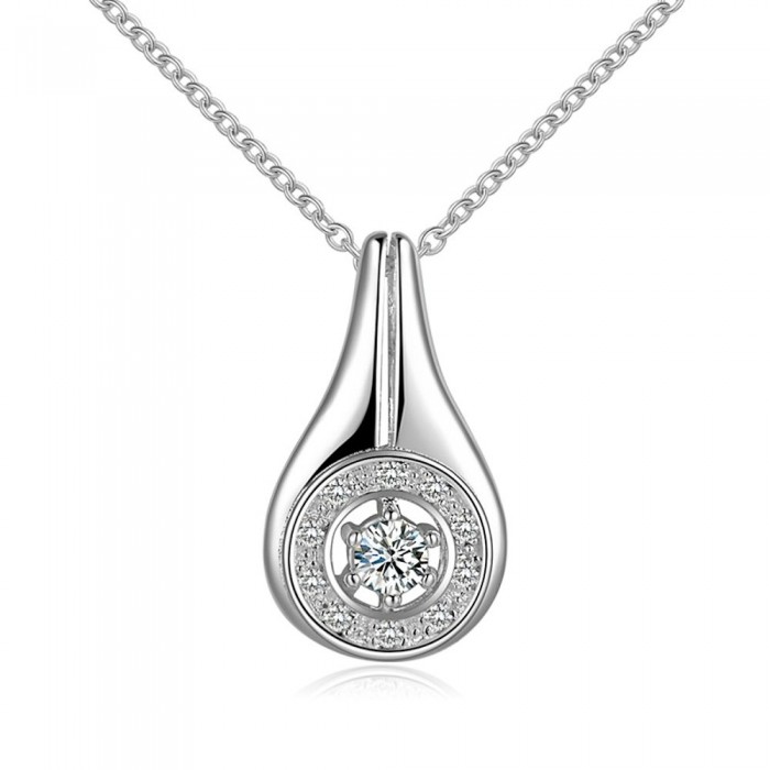 Collier goutte sertie d'un oxyde de zirconium argenté