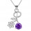 Collier fleur feuille sur oxyde de zirconium argenté Couleur Violet