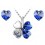 Parure bijoux collier trèfle et boucles d'oreilles coeur argentée Couleur Bleu roi