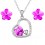 Parure bijoux coeur et boucles d'oreilles fleur argentée Couleur Rose Fushia