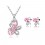 Parure bijoux papillon goutte ovale argentée Couleur Rose