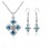 Parure bijoux croix carré losange argentée Couleur Bleu turquoise