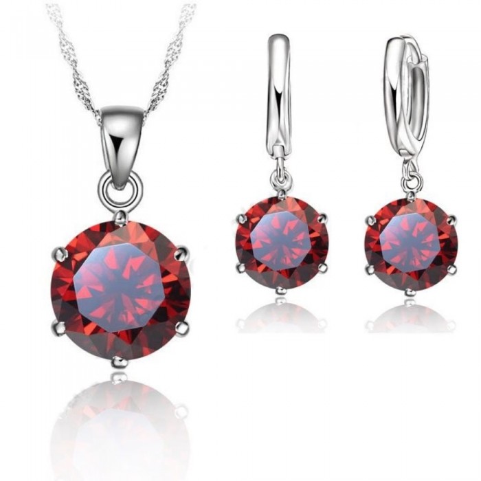 Parure bijoux pendentif oxyde de zirconium solitaire argenté