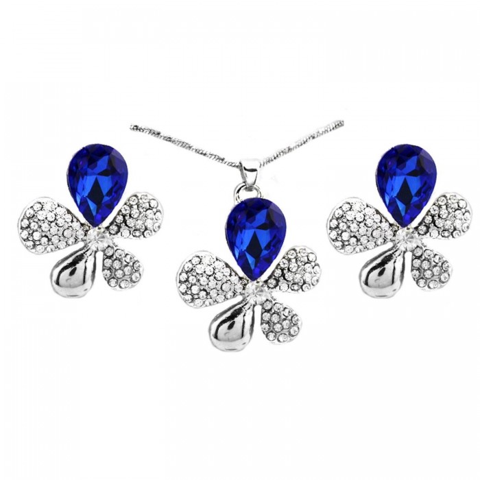 Parure bijoux fleur argentée