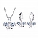 Parure bijoux papillon boucles d'oreilles anneaux oxyde de zirconium argenté