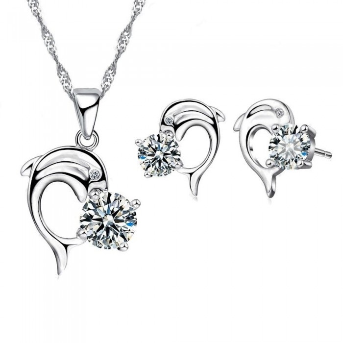 Parure bijoux dauphin oxyde de zirconium argenté