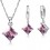 Parure bijoux carré boucles d'oreilles anneaux oxyde de zirconium argenté Couleur Rose