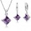 Parure bijoux carré boucles d'oreilles anneaux oxyde de zirconium argenté Couleur Violet