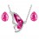 Parure bijoux aile de papillon goutte argentée Couleur Rose Fushia