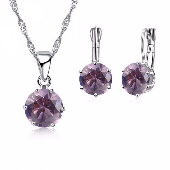 Parure bijoux oxyde de zirconium boucles d'oreilles dormeuse argentée