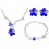 Parure bijoux fleur collier boucles d'oreilles bracelet argentée Couleur Bleu roi
