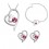 Parure bijoux coeur strass rond collier boucles d'oreilles puce bracelet argentée Couleur Rose