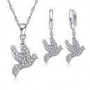 Parure bijoux oiseau colombe strass argenté