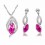 Parure bijoux feuille ovale argentée Couleur Rose Fushia