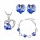 Parure bijoux coeur collier boucles d'oreilles bracelet argentée Couleur Bleu roi