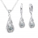 Parure bijoux goutte ciselée oxyde de zirconium argenté