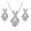 Parure bijoux anneaux X croisés oxyde de zirconium argentée