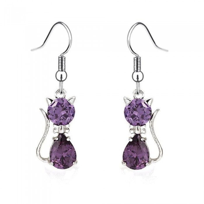 Boucles d'oreilles chat oxyde de zirconium argentées