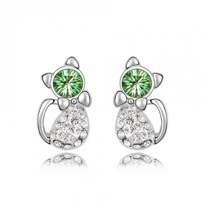 Boucles d'oreilles chat strass argentées