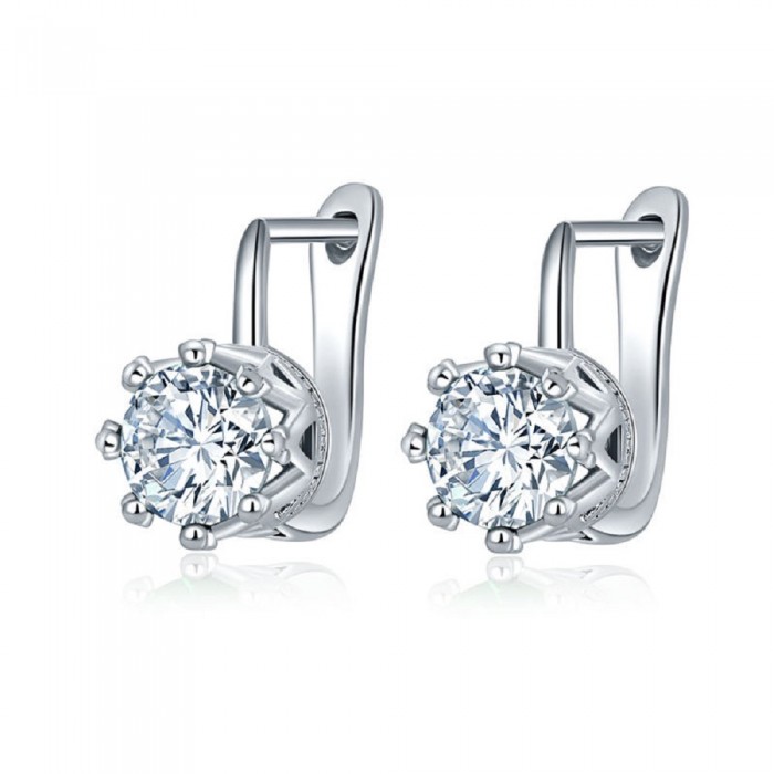 Boucles d'oreilles anneaux couronne oxyde de zirconium argentées