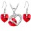 Parure bijoux collier coeur boucles d'oreilles coeur pendant crochet argentée Couleur Rouge
