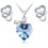 Parure bijoux collier coeur boucles d'oreilles 2 coeurs argentée Couleur Bleu