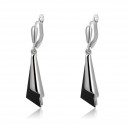 Boucles d'oreilles dormeuses triangle en verre poli couleur noir argentées