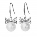 Boucles d'oreilles coeur noeud oxyde de zirconium et perle argentées