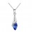 Collier pendentif goutte ovale strass argenté Couleur Bleu roi