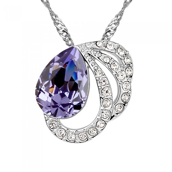 Collier cercle goutte strass argenté