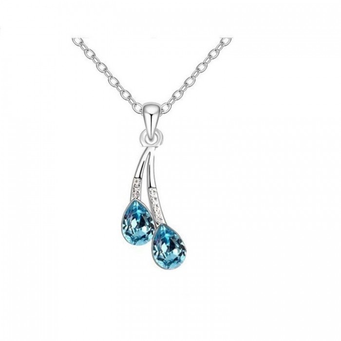 Collier 2 gouttes strass argenté