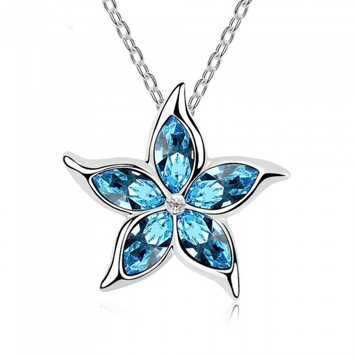 Collier étoile fleur strass argenté