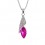 Collier pendentif ovale strass argenté Couleur Rose Fushia