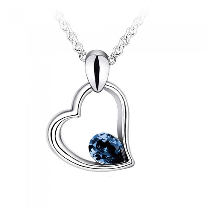 Collier coeur goutte strass argenté