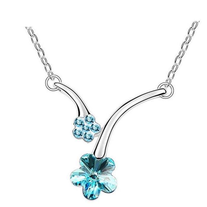 Collier 2 fleurs strass argenté