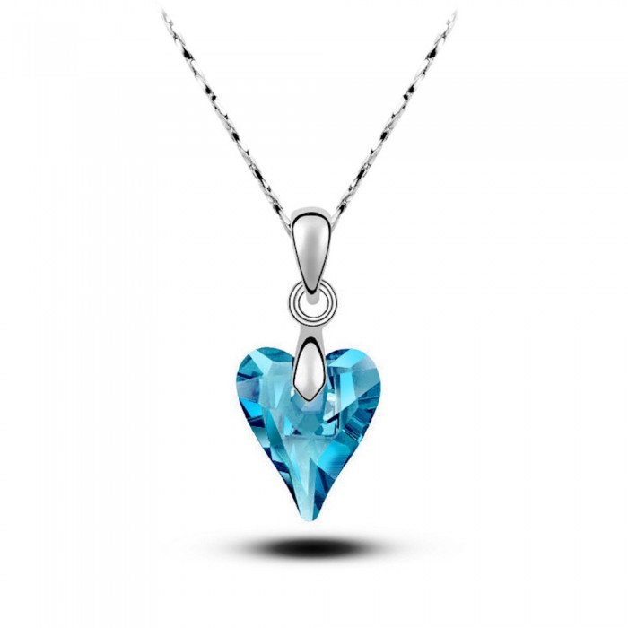 Collier coeur strass argenté