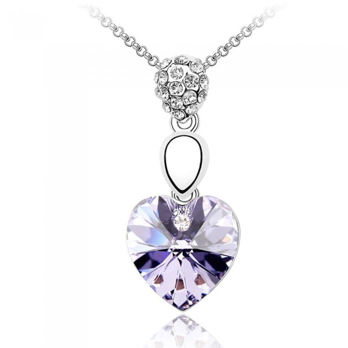 Collier coeur pendant strass argenté