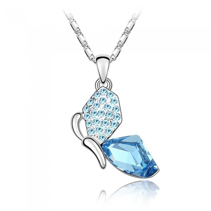 Collier papillon strass pendant argenté