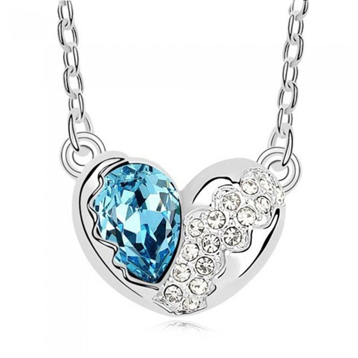 Collier coeur goutte et strass argenté