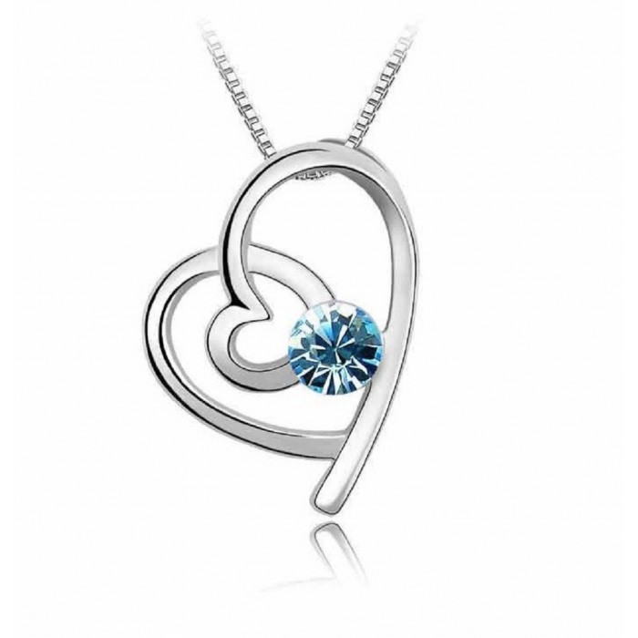 Collier coeur strass rond argenté