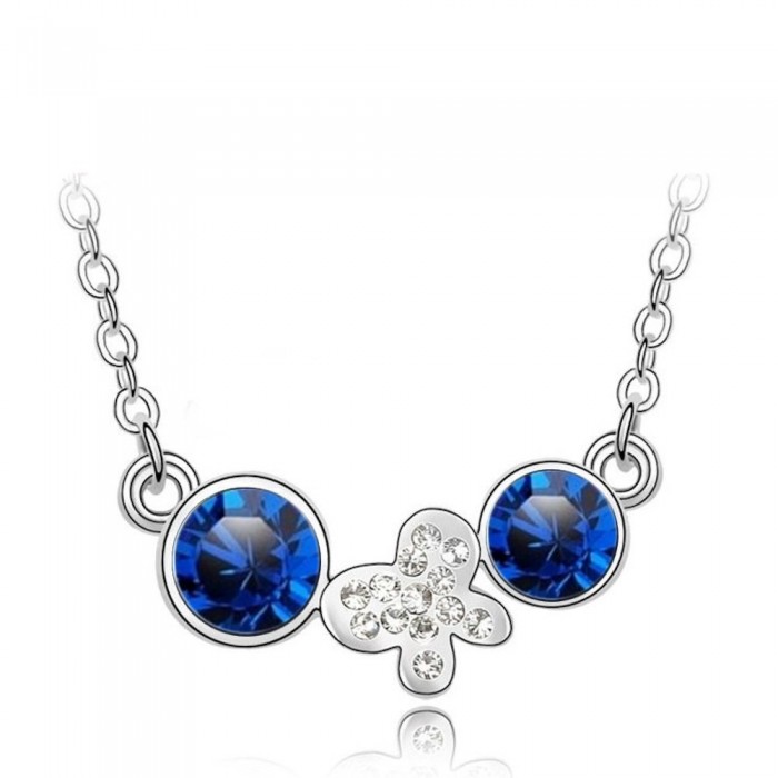 Collier papillon 2 strass argenté