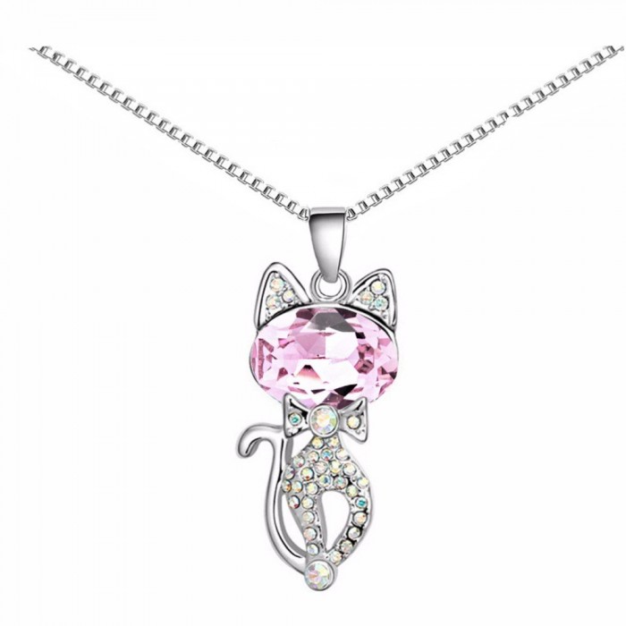 Collier chat strass argenté