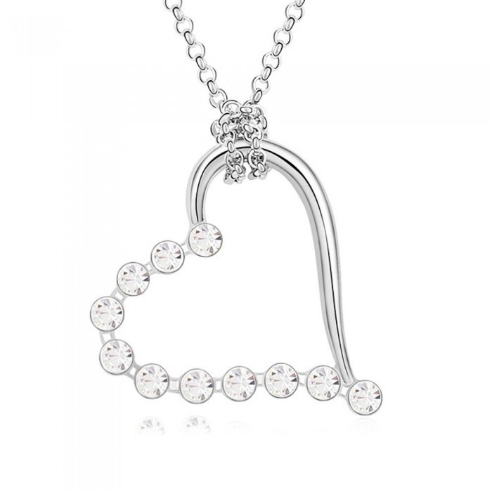 Collier coeur strass argenté