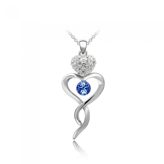 Collier coeur noeud strass argenté