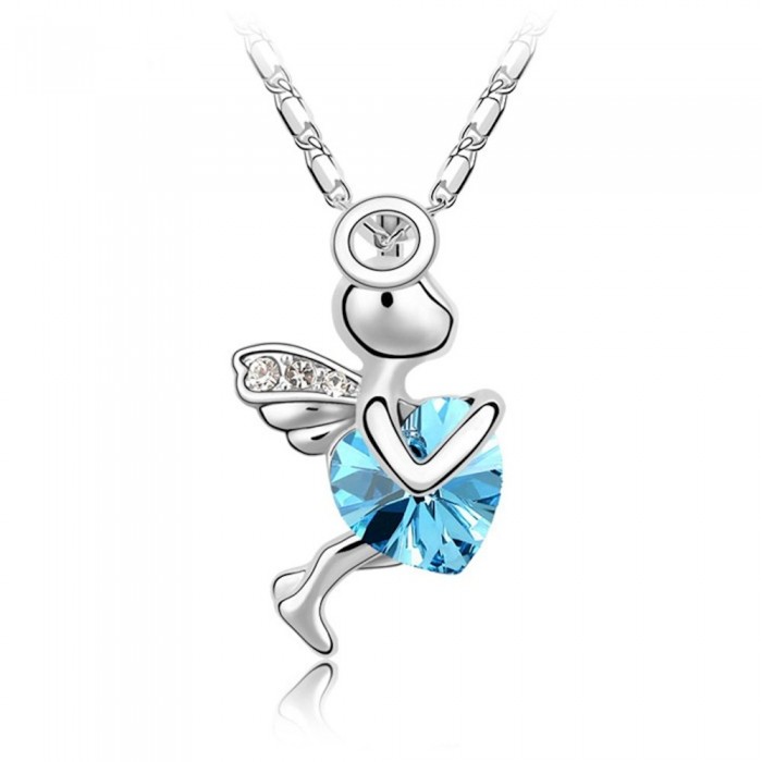 Collier cupidon ange avec coeur strass argenté