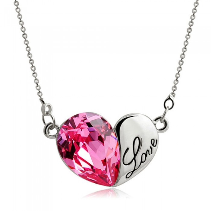 Collier coeur love strass argenté